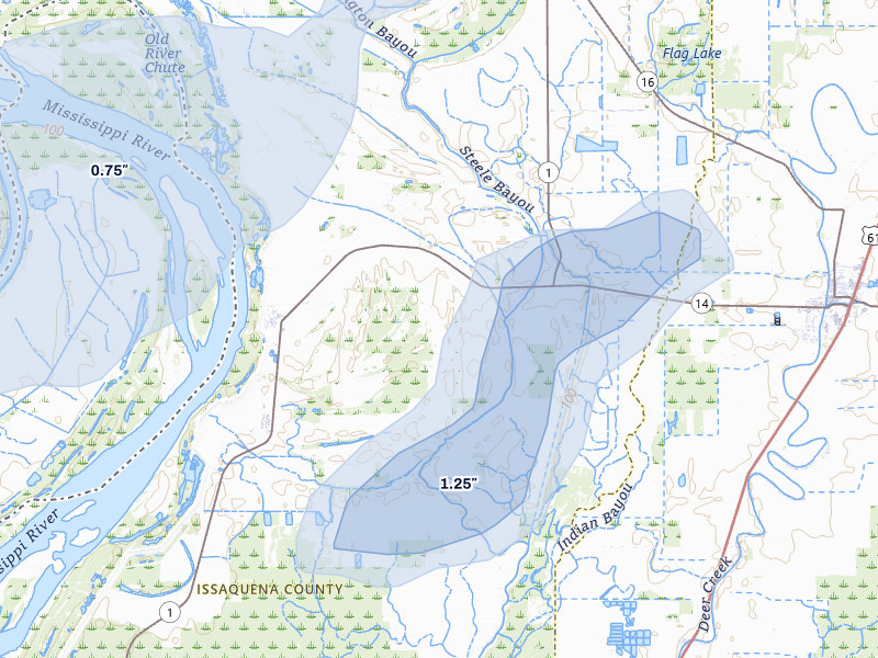 NEXRAD radar-signature map of the hail storm over Rolling Fork, MS on Apr 24, 2026