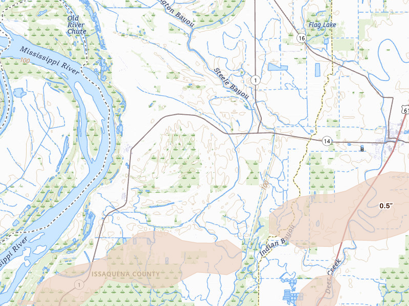 Radar-estimated hail-size map of the storm over Rolling Fork, MS on Apr 25, 2026