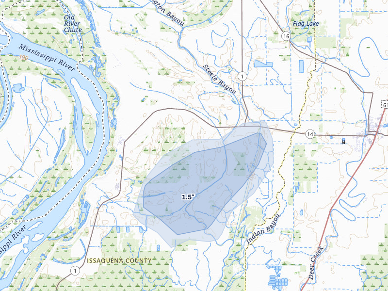 NEXRAD radar-signature map of the hail storm over Rolling Fork, MS on Jul 13, 2026