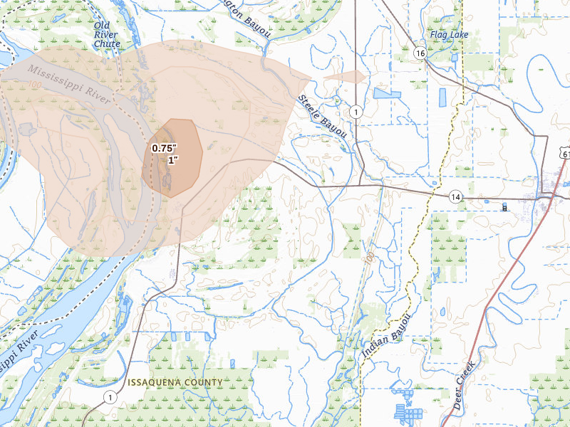 Radar-estimated hail-size map of the storm over Rolling Fork, MS