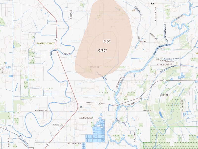 Radar-estimated hail-size map of the storm over Rolling Fork, MS