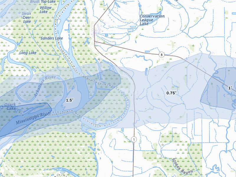 NEXRAD radar-signature map of the hail over Rosedale, MS