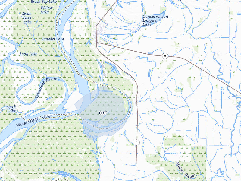 NEXRAD radar-signature map of the hail over Rosedale, MS