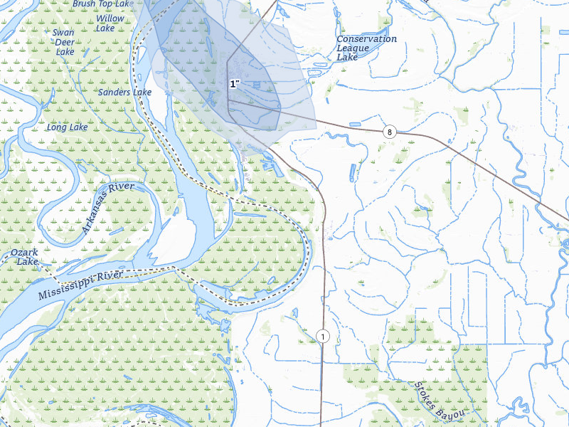 NEXRAD radar-signature map of the hail over Rosedale, MS