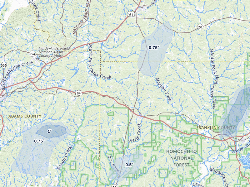 NEXRAD radar-signature map of the hail storm over Roxie, MS on Mar 7, 2026