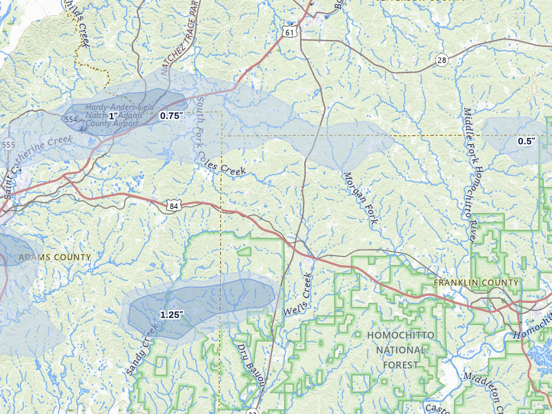 NEXRAD radar-signature map of the hail over Roxie, MS