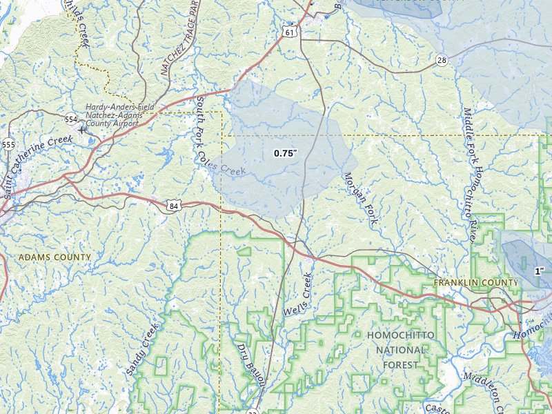 NEXRAD radar-signature map of the hail over Roxie, MS