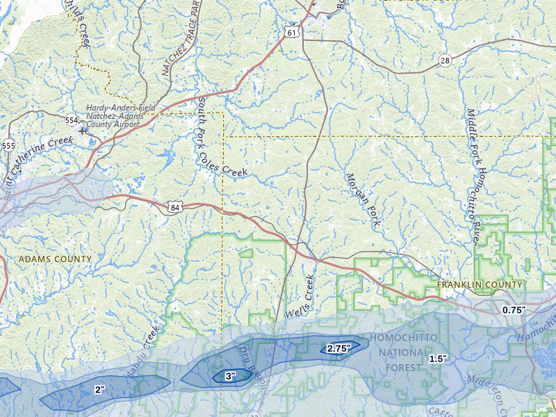 NEXRAD radar-signature map of the hail storm over Roxie, MS on May 6, 2026