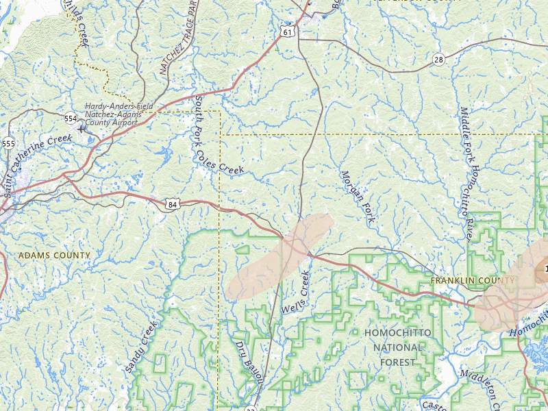 Radar-estimated hail-size map of the storm over Roxie, MS on May 22, 2026