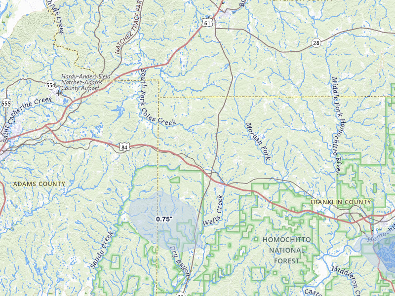 NEXRAD radar-signature map of the hail storm over Roxie, MS on Jun 1, 2026