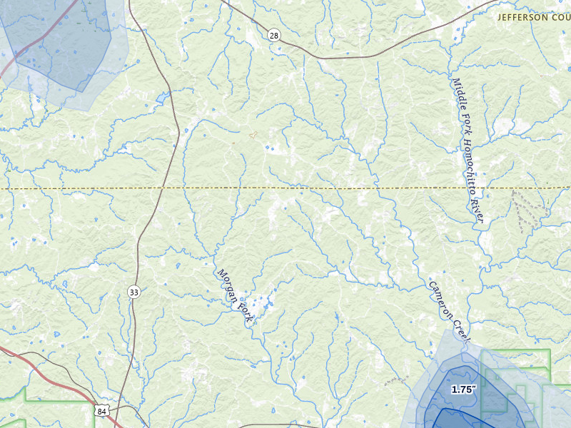 NEXRAD radar-signature map of the hail storm over Roxie, MS on Aug 21, 2026