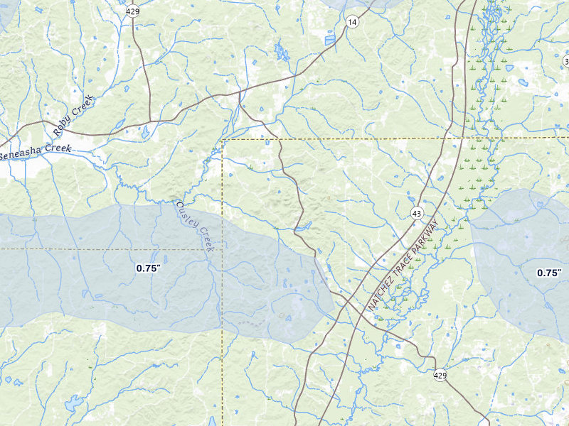 NEXRAD radar-signature map of the hail over Sallis, MS