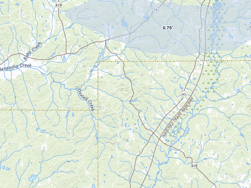 NEXRAD radar-signature map of the hail storm over Sallis, MS on Apr 28, 2026