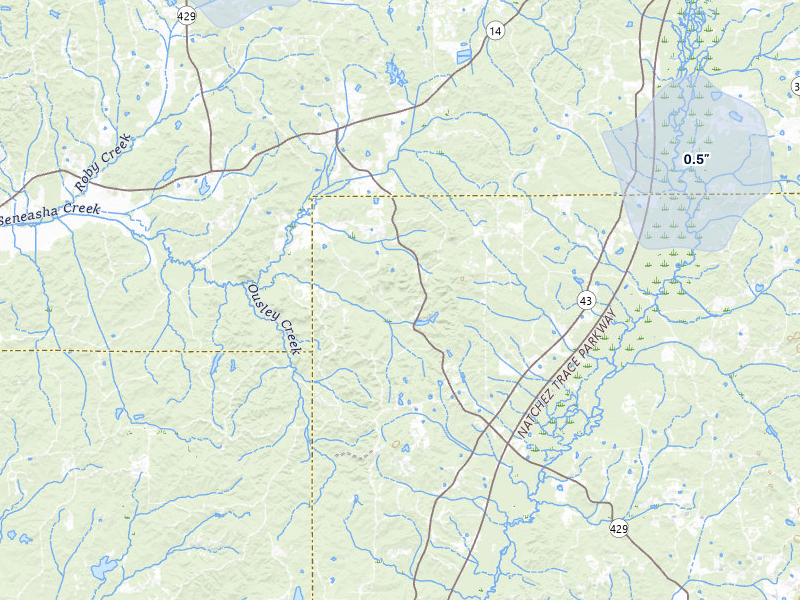 NEXRAD radar-signature map of the hail storm over Sallis, MS on Jun 1, 2026