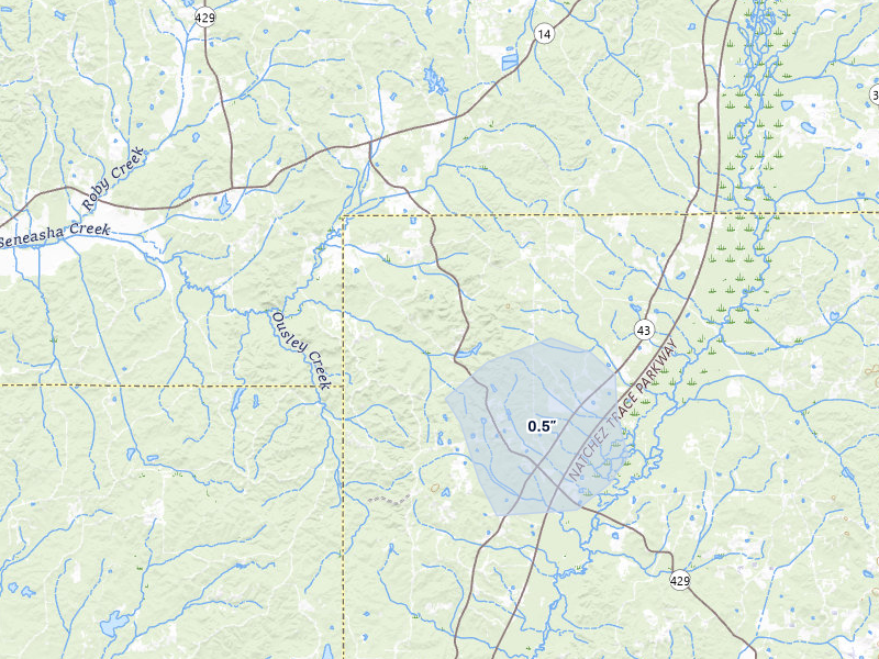 NEXRAD radar-signature map of the hail over Sallis, MS
