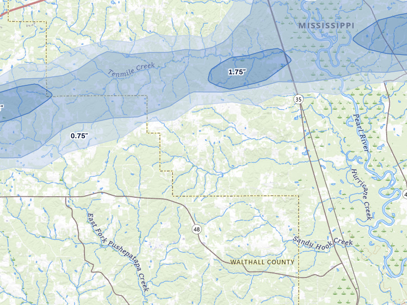 NEXRAD radar-signature map of the hail storm over Sandy Hook, MS on May 6, 2026