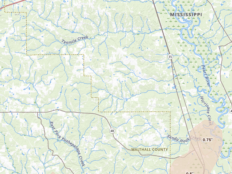 Radar-estimated hail-size map of the storm over Sandy Hook, MS on Jul 1, 2026