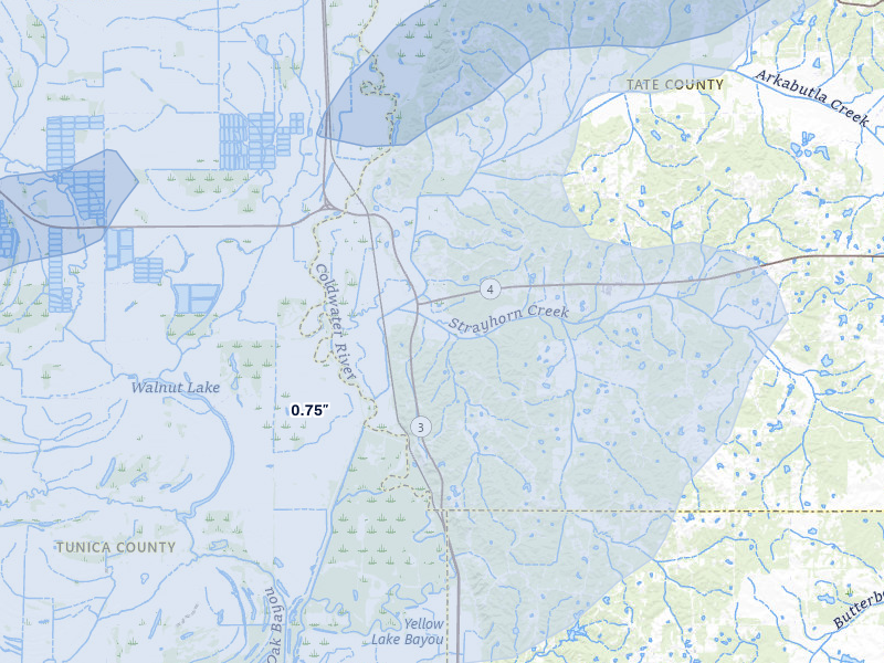 NEXRAD radar-signature map of the hail over Sarah, MS