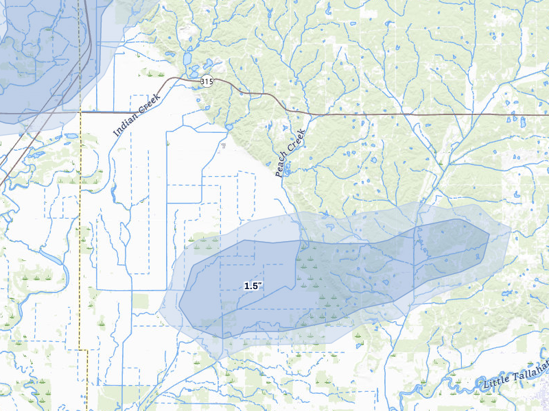 NEXRAD radar-signature map of the hail storm over Sardis, MS on Apr 27, 2026