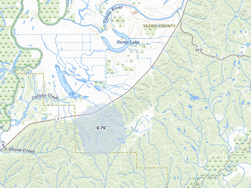 NEXRAD radar-signature map of the hail over Satartia, MS