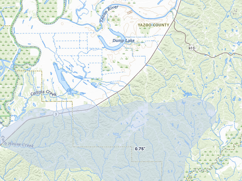 NEXRAD radar-signature map of the hail storm over Satartia, MS on Apr 28, 2026