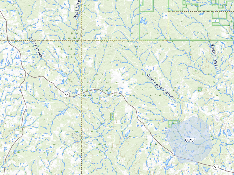 NEXRAD radar-signature map of the hail over Saucier, MS