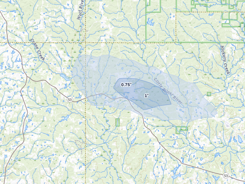 NEXRAD radar-signature map of the hail over Saucier, MS