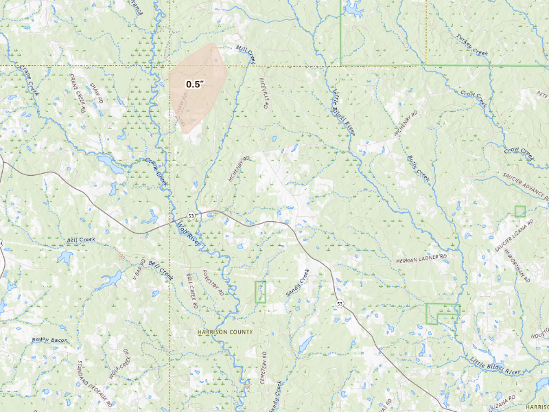Radar-estimated hail-size map of the storm over Saucier, MS