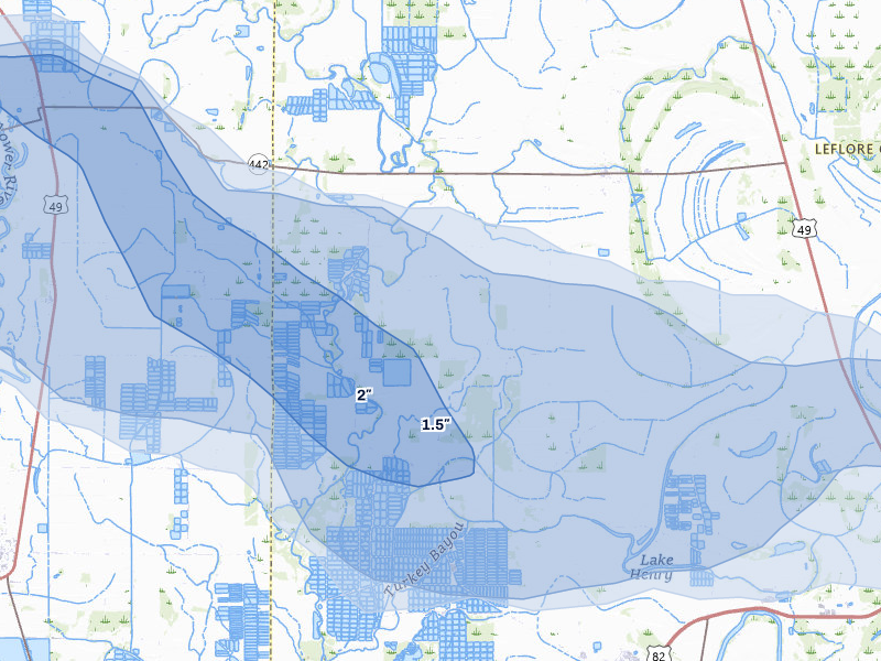 NEXRAD radar-signature map of the hail storm over Schlater, MS on May 10, 2026