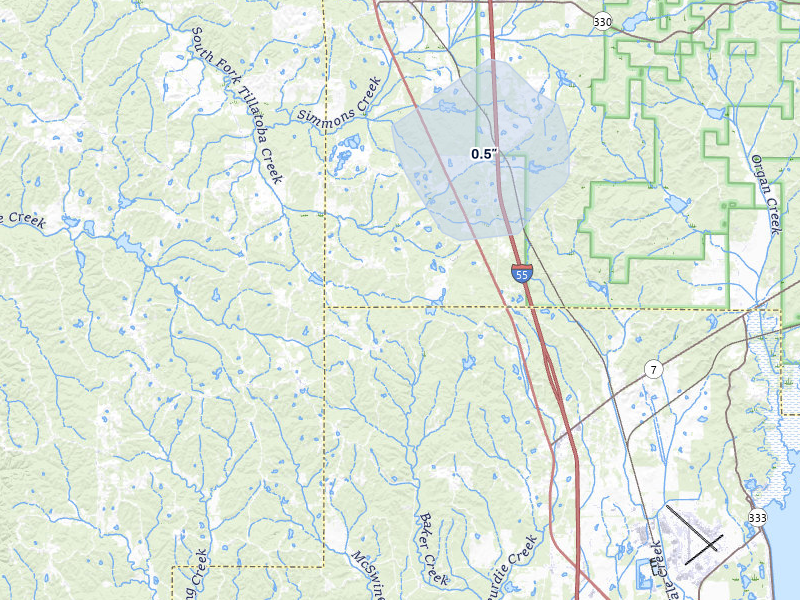 NEXRAD radar-signature map of the hail storm over Scobey, MS on Jul 31, 2026