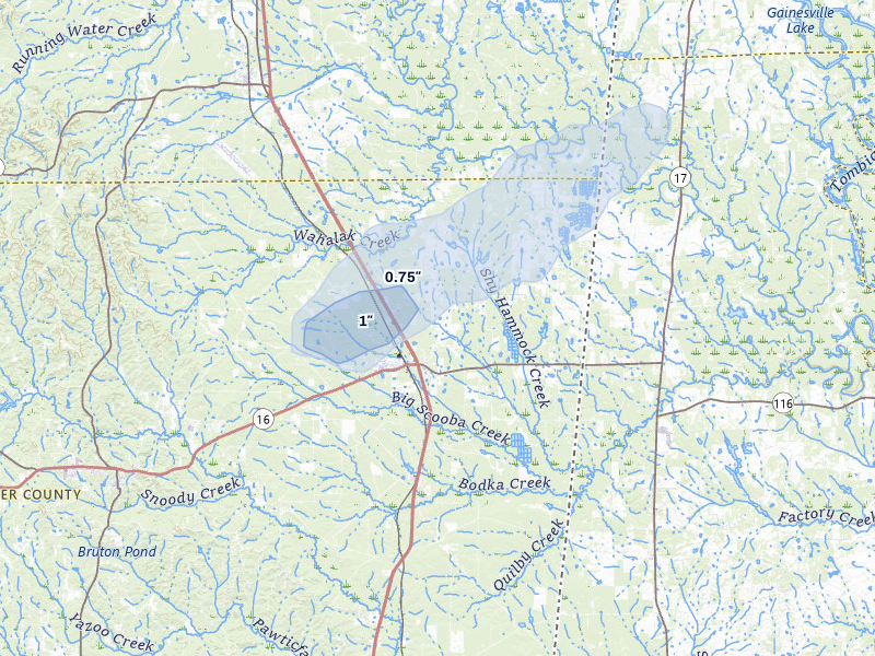 NEXRAD radar-signature map of the hail over Scooba, MS