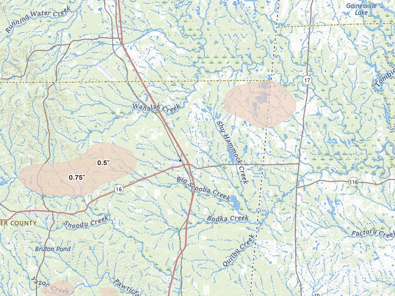Radar-estimated hail-size map of the storm over Scooba, MS on Apr 29, 2026
