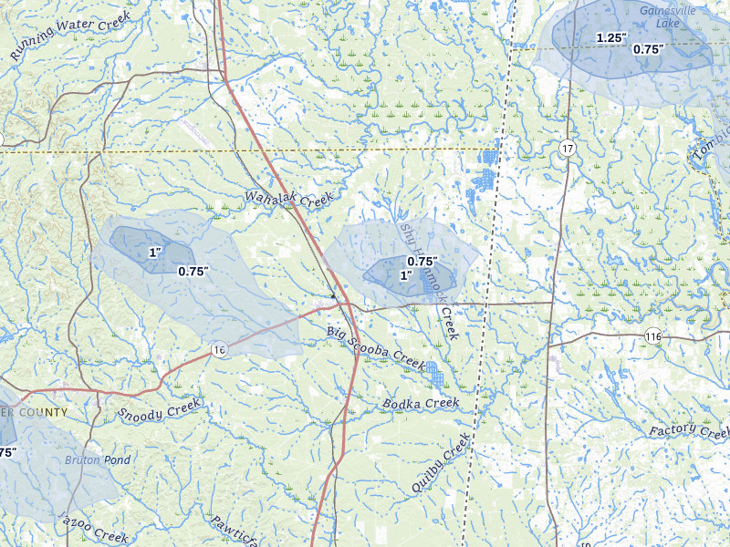 NEXRAD radar-signature map of the hail storm over Scooba, MS on Jun 1, 2026
