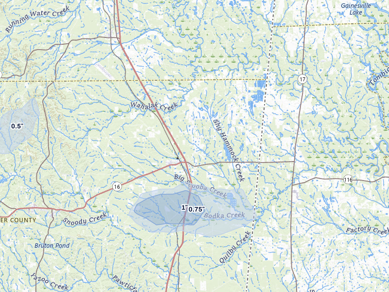 NEXRAD radar-signature map of the hail storm over Scooba, MS on Jul 1, 2026