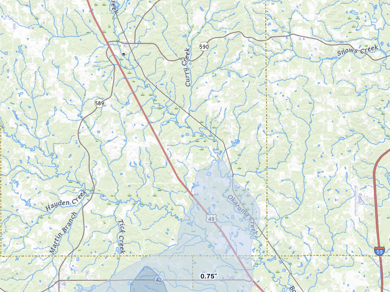 NEXRAD radar-signature map of the hail over Seminary, MS