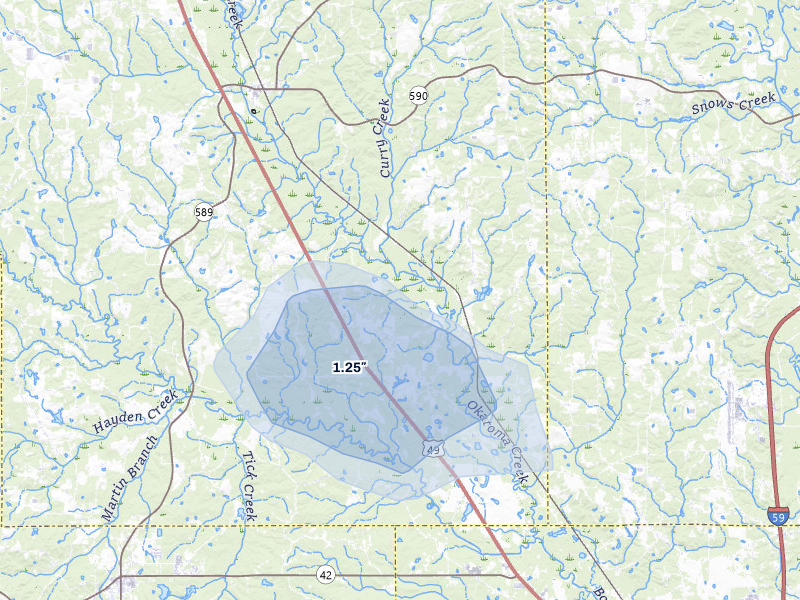 NEXRAD radar-signature map of the hail over Seminary, MS