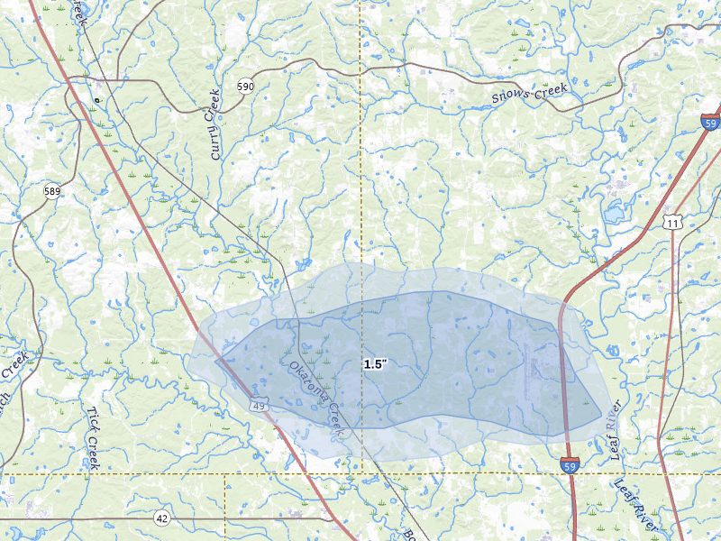 NEXRAD radar-signature map of the hail storm over Seminary, MS on Aug 8, 2026