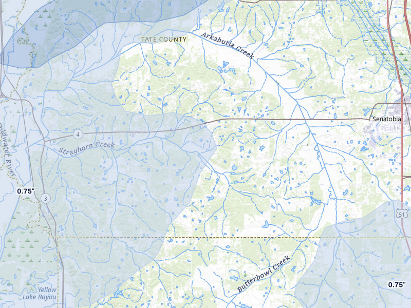 NEXRAD radar-signature map of the hail storm over Senatobia, MS on Mar 15, 2026