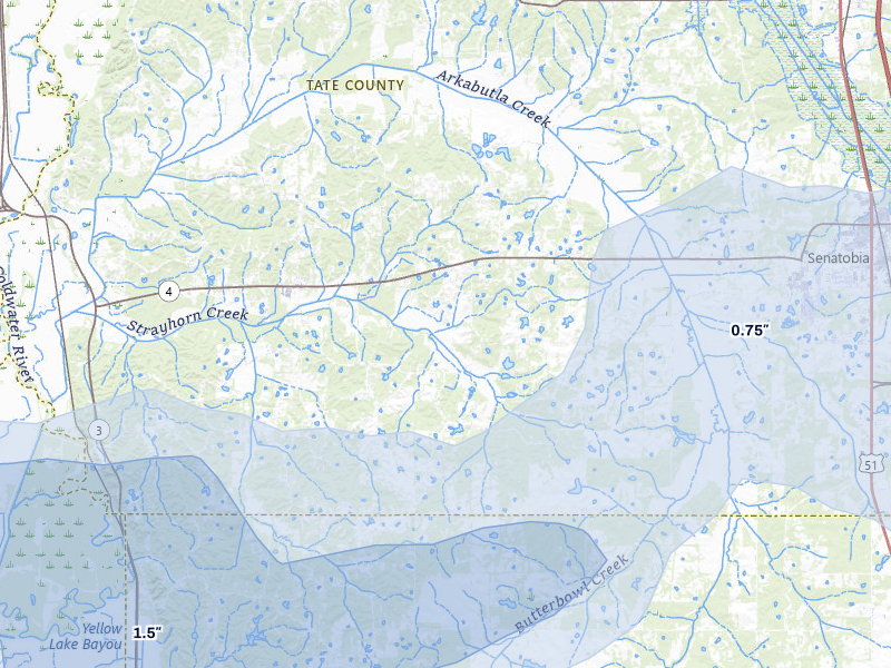 NEXRAD radar-signature map of the hail storm over Senatobia, MS on Apr 27, 2026