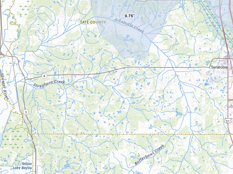 NEXRAD radar-signature map of the hail storm over Senatobia, MS on Jun 1, 2026