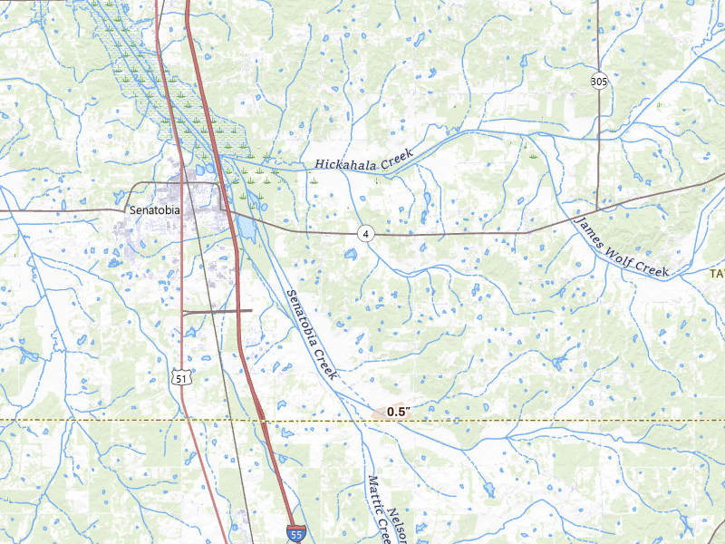 Radar-estimated hail-size map of the storm over Senatobia, MS on Aug 17, 2026