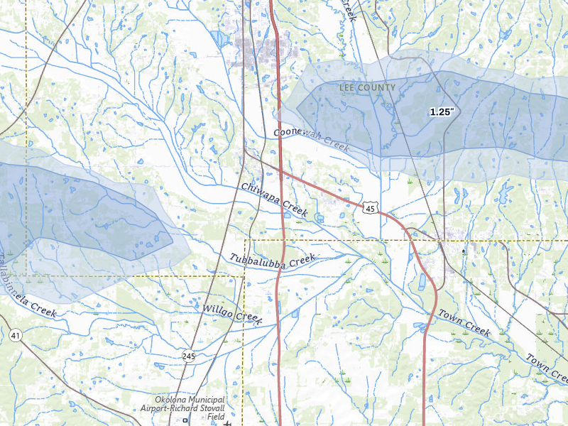 NEXRAD radar-signature map of the hail over Shannon, MS