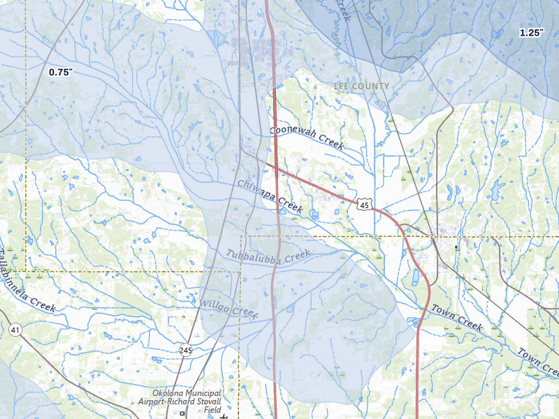 NEXRAD radar-signature map of the hail over Shannon, MS