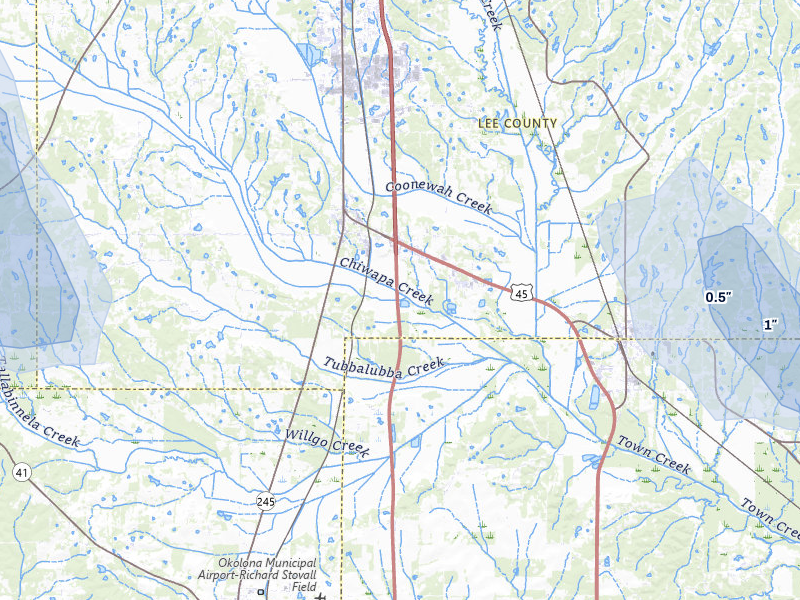 NEXRAD radar-signature map of the hail over Shannon, MS