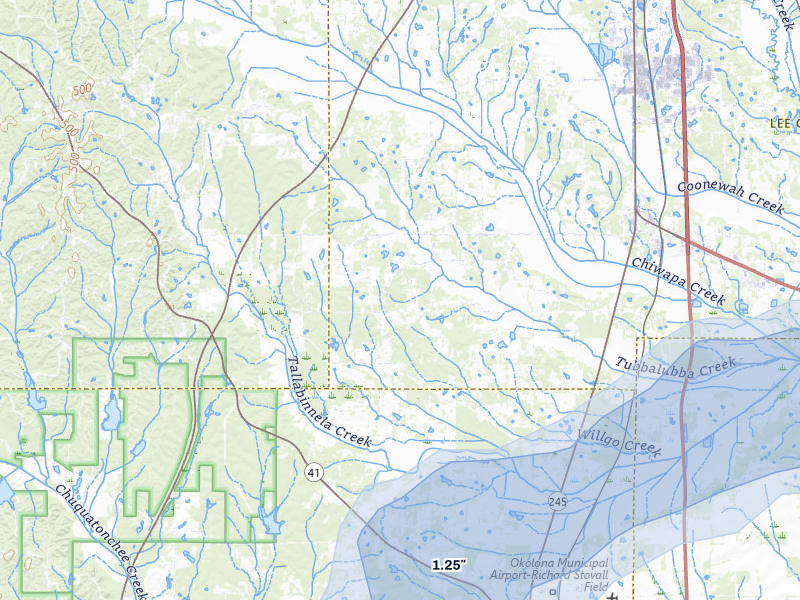 NEXRAD radar-signature map of the hail storm over Shannon, MS on Aug 9, 2026