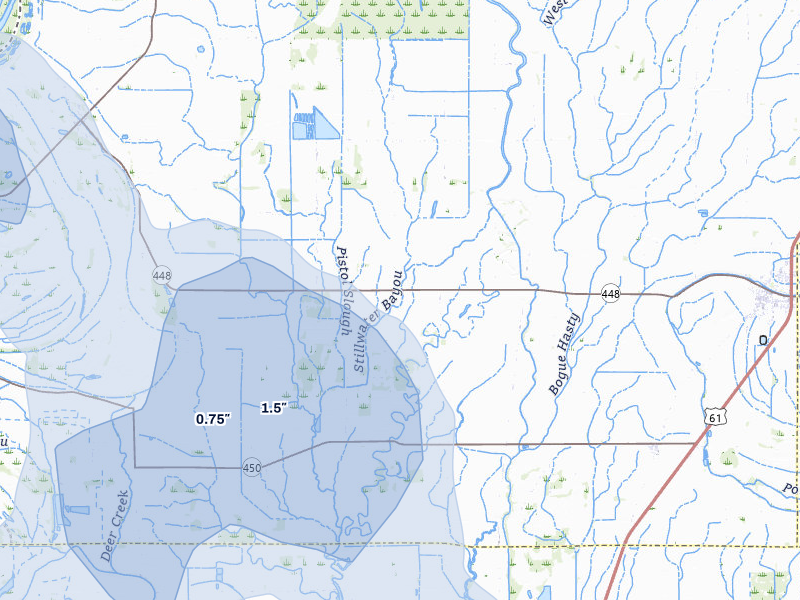 NEXRAD radar-signature map of the hail storm over Shaw, MS on Jun 1, 2026