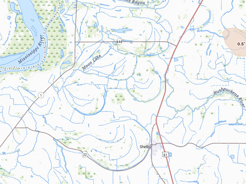 Radar-estimated hail-size map of the storm over Shelby, MS on Jul 2, 2026