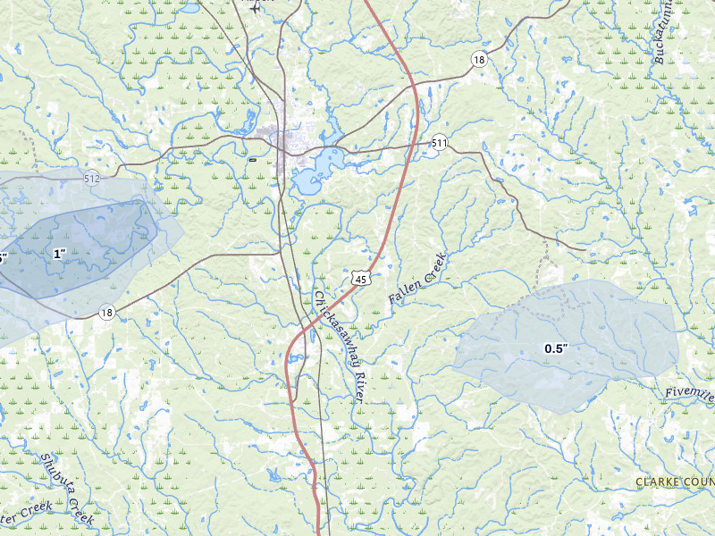 NEXRAD radar-signature map of the hail storm over Shubuta, MS on May 6, 2026