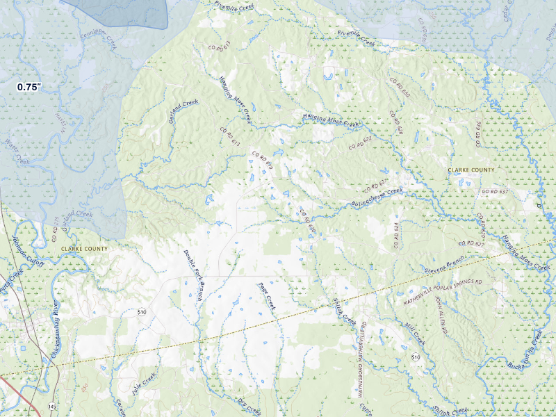 NEXRAD radar-signature map of the hail storm over Shubuta, MS on Aug 24, 2026