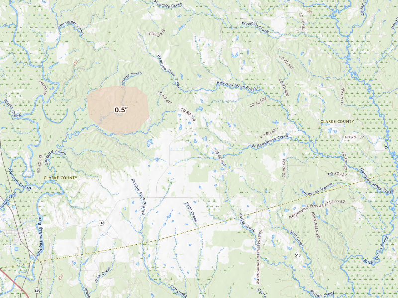 Radar-estimated hail-size map of the storm over Shubuta, MS